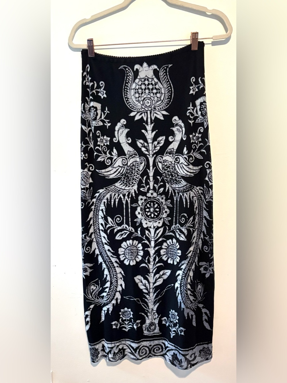 Vintage 90s Vivienne Tam peacock batik mesh midi skirt